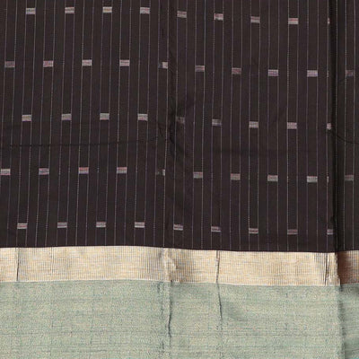 Black zari design soft silk saree, contrast zari border & zari striped pallu