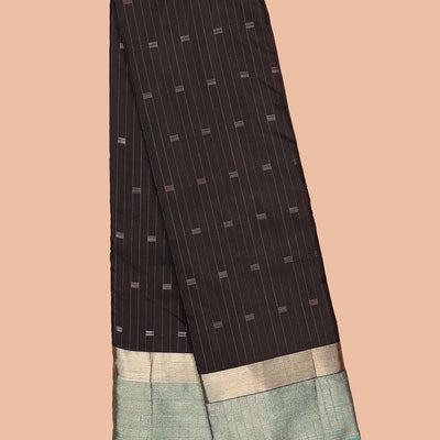 Black zari design soft silk saree, contrast zari border & zari striped pallu