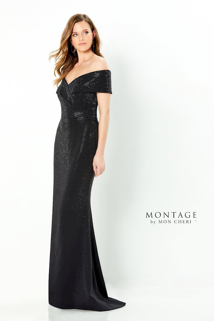 Montage 220949 Long Beaded V Neck Formal Dress