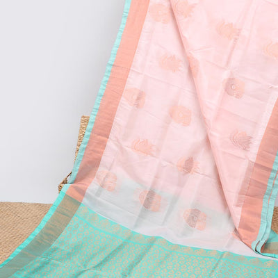 Cream zari buttas uppada saree, contrast plain border & pallu of intricate designs