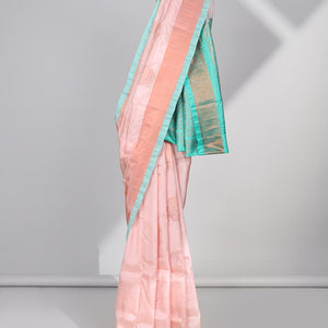 Cream zari buttas uppada saree, contrast plain border & pallu of intricate designs