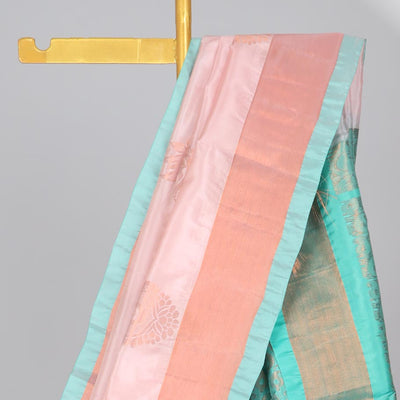 Cream zari buttas uppada saree, contrast plain border & pallu of intricate designs