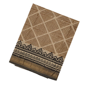 Beige Handloom Chanderi Cotton Saree With Printed Diamond Motifs