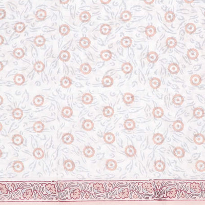 Peach material chudidhar set, floral motifs printed top, contrast bottom & dupatta of floral print