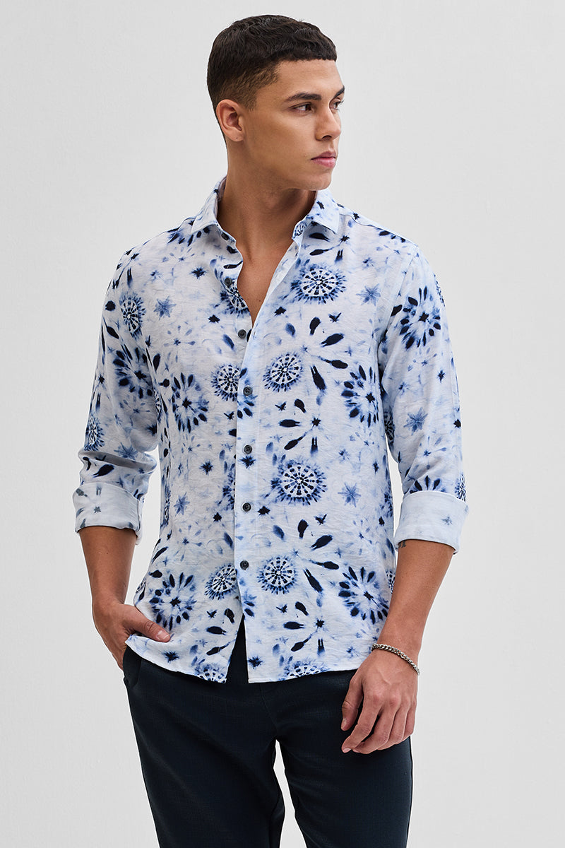 White Textured Floral Shirt