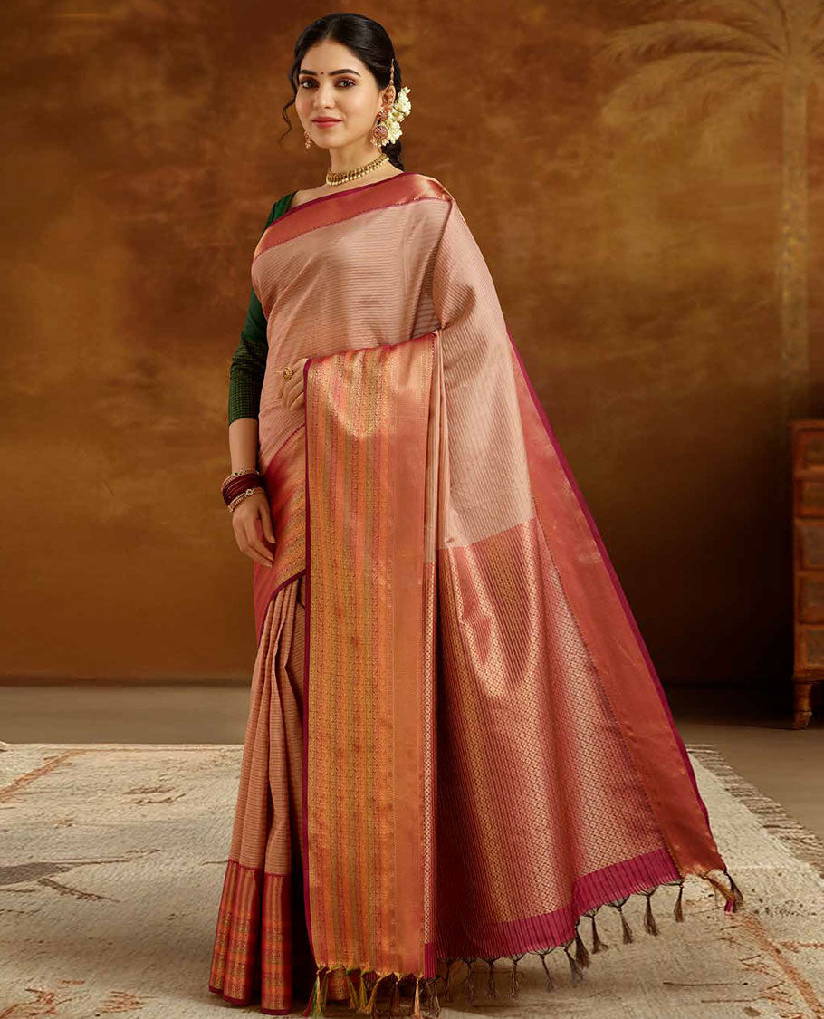 Pink zari design Vasundhara elite silk saree,  contrast traditional zari design border & intricate pallu