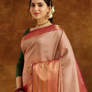 Pink zari design Vasundhara elite silk saree,  contrast traditional zari design border & intricate pallu