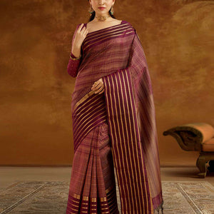 Maroon checked Vasundhara elite silk saree,  contrast traditional zari design border & intricate pallu