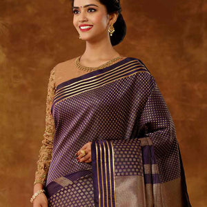 Violet zari buttas vasundhara elite silk saree,  zari striped border & pallu of intricate designs