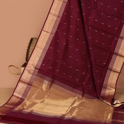 Maroon muniya buttas Vasundhara silk mix saree,  zari border & zari design pallu