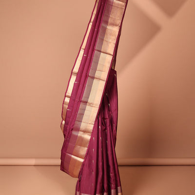 Maroon muniya buttas Vasundhara silk mix saree,  zari border & zari design pallu