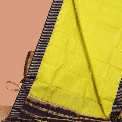 Green zari buttas silk saree, contrast temple banaras zari design border & zari design pallu