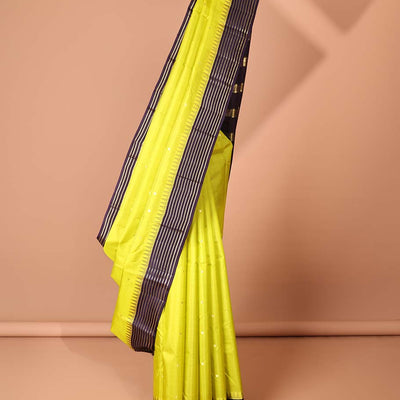 Green zari buttas silk saree, contrast temple banaras zari design border & zari design pallu