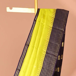 Green zari buttas silk saree, contrast temple banaras zari design border & zari design pallu
