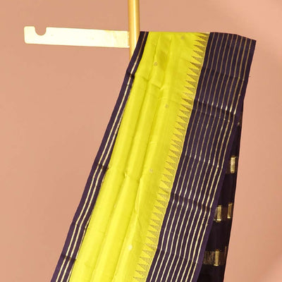 Green zari buttas silk saree, contrast temple banaras zari design border & zari design pallu