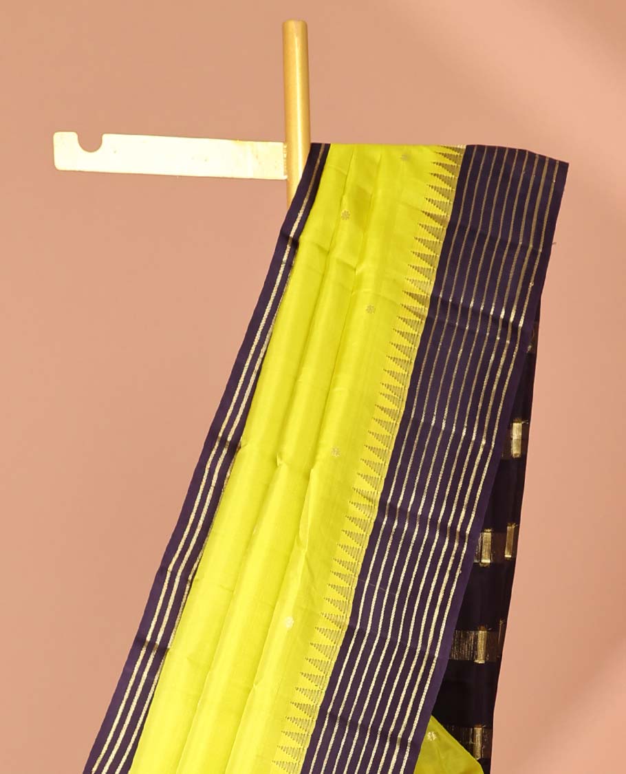 Green zari buttas silk saree, contrast temple banaras zari design border & zari design pallu
