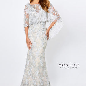 Montage 221962 Long Evening Beaded Floral Lace Formal Dress