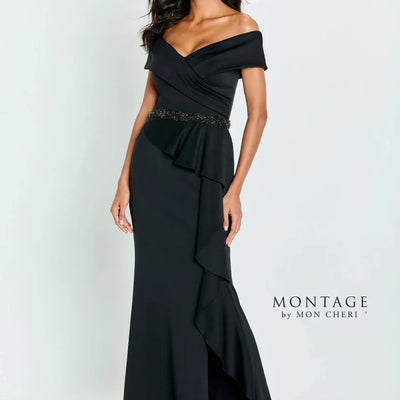 Montage 221976 Long Ruffle Slit Formal Evening Dress
