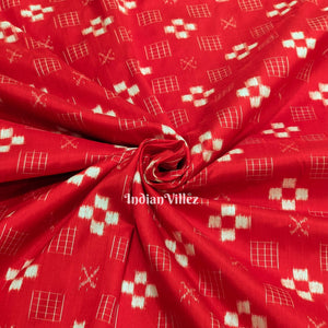 Red Pasapalli Motif Odisha Ikat Sambalpuri Silk Fabric