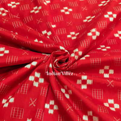 Red Pasapalli Motif Odisha Ikat Sambalpuri Silk Fabric