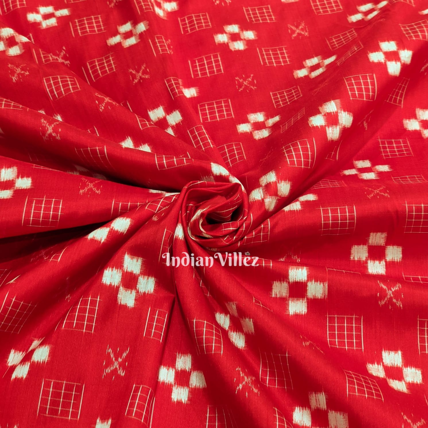 Red Pasapalli Motif Odisha Ikat Sambalpuri Silk Fabric