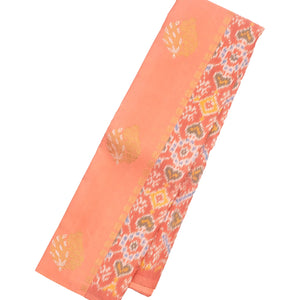 Light Peach Handloom Kanchipuram Silk Saree With Ikat Floral Buttas