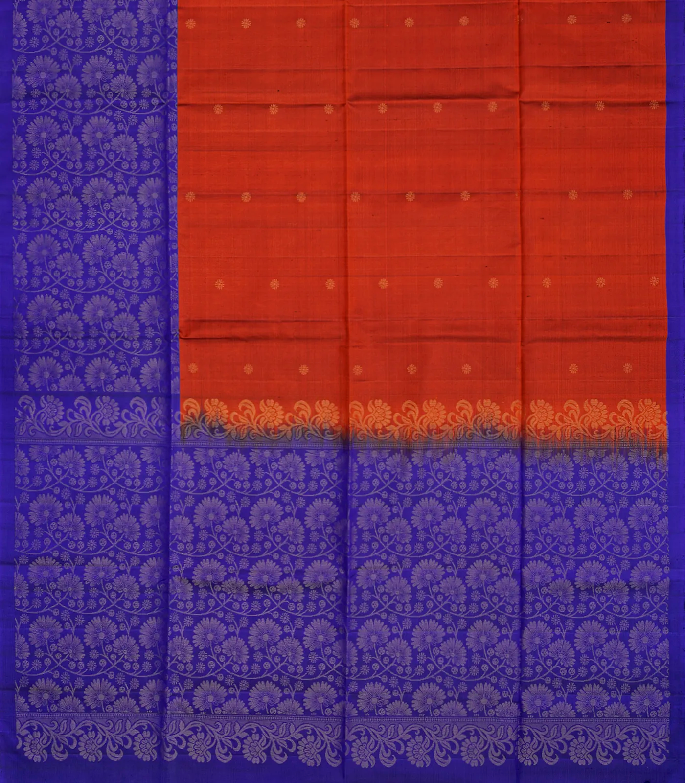 Crimson Soft Silk Saree With Floral Zari Buttas-Crimson