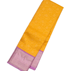 Mango Yellow Handloom Kanchipuram Korvai Silk Saree With Floral Motifs