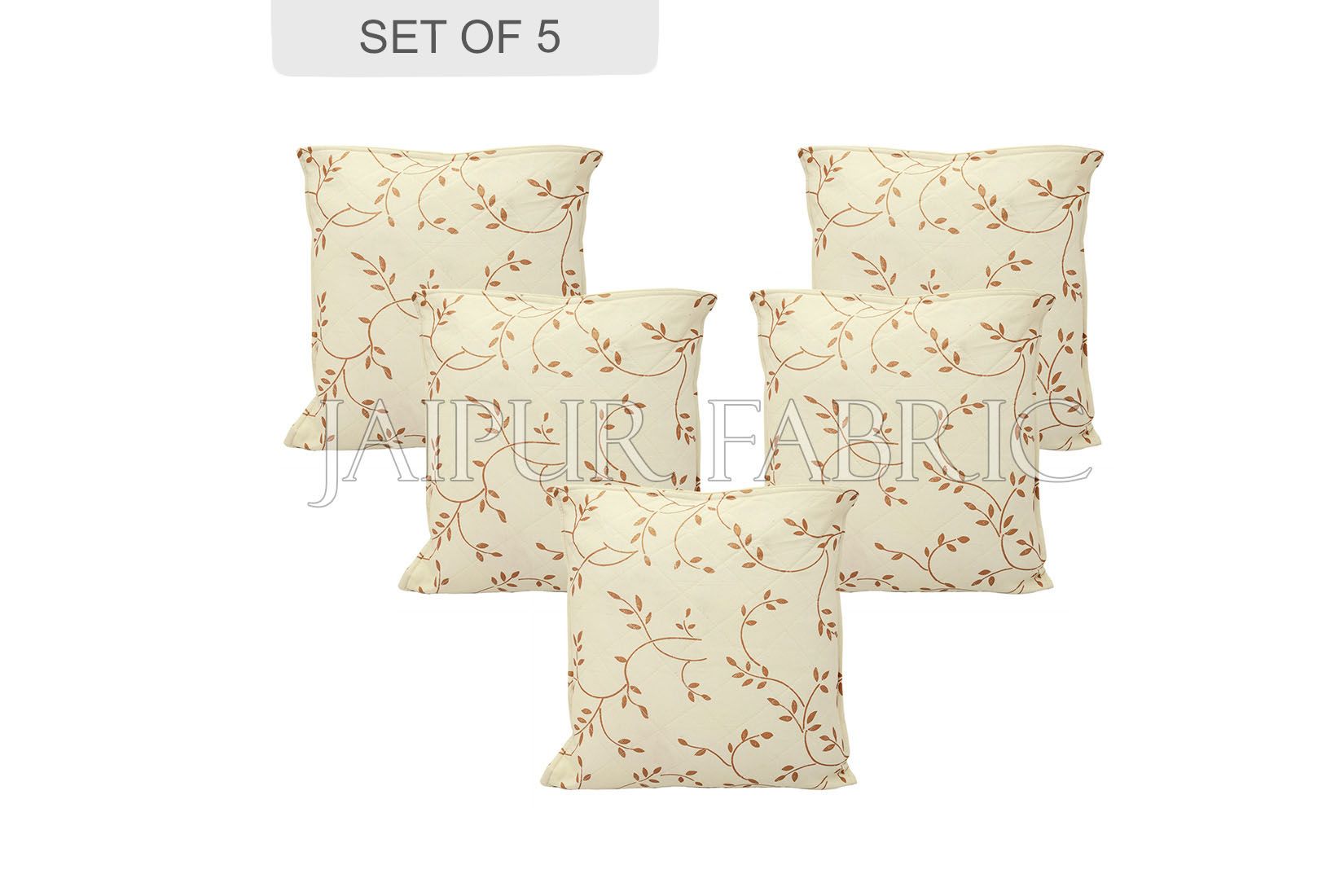 Cream Base Golden Leaf  Print Cotton Cushion Cover