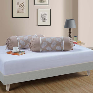 GHARANA BOLSTER COVER BEIGE AND WHITE -10505