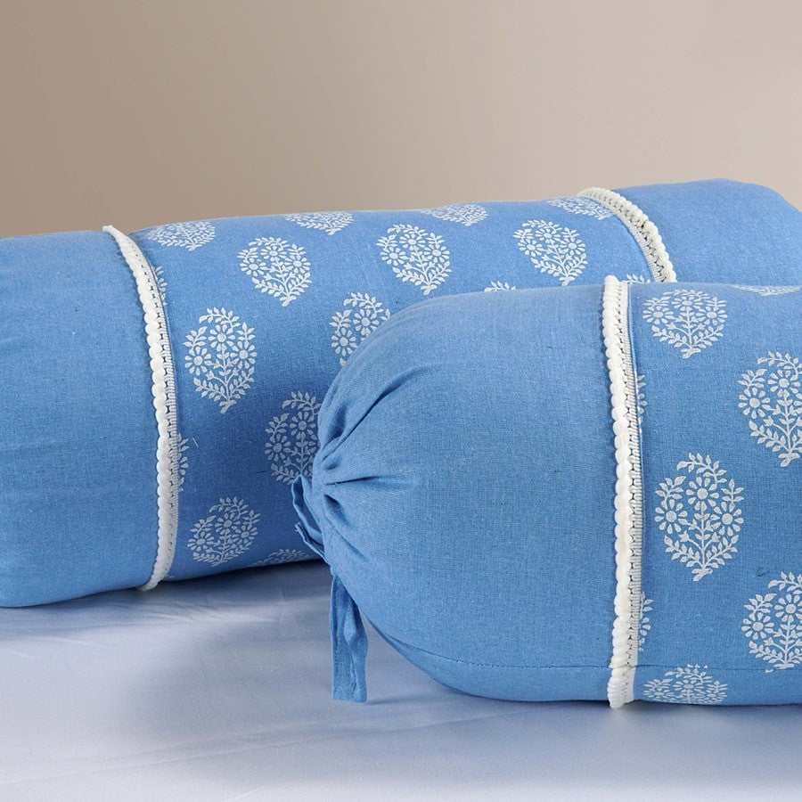 GHARANA BOLSTER COVER BLUE AND WHITE -10506