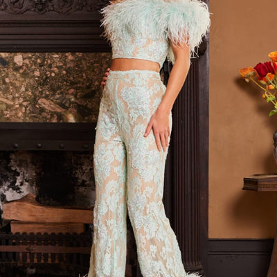 Jovani 22350 Long Beaded Two Piece Lace Formal Jumpsuit