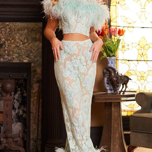 Jovani 22350 Long Beaded Two Piece Lace Formal Jumpsuit