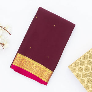 Maroon Mysore Crepe Silk Saree With Coin Buttas & Pink Zari Border
