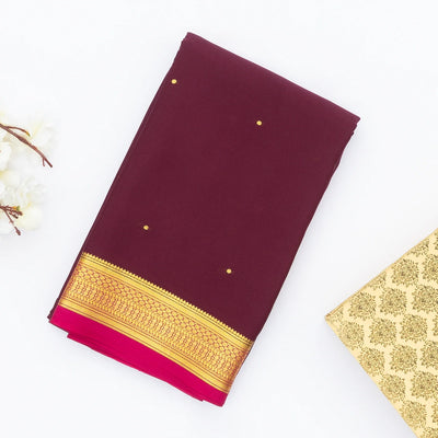 Maroon Mysore Crepe Silk Saree With Coin Buttas & Pink Zari Border