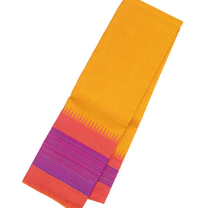 Mustard Handloom Kanchipuram Korvai Silk Saree With Dotted Stripes