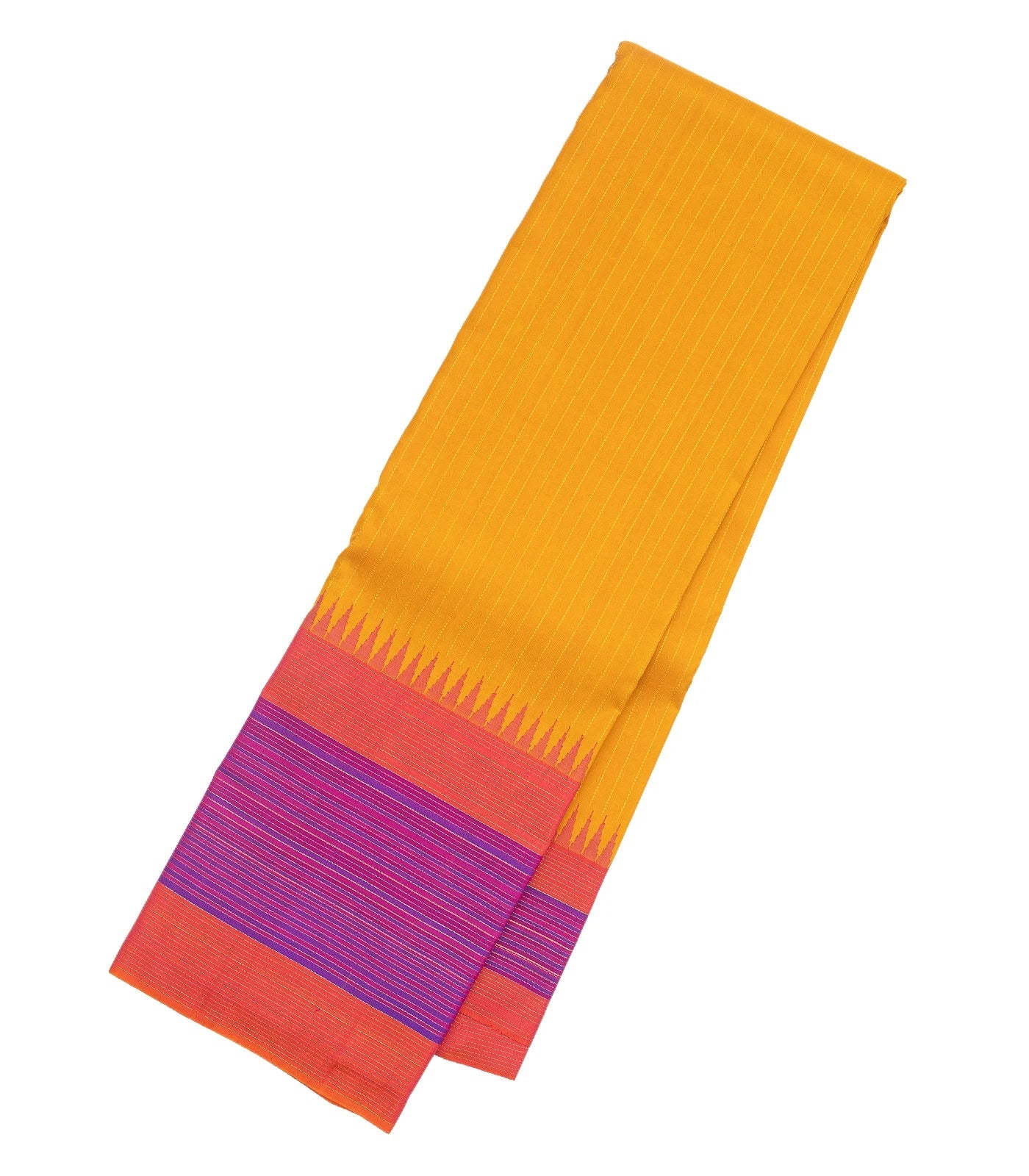 Mustard Handloom Kanchipuram Korvai Silk Saree With Dotted Stripes