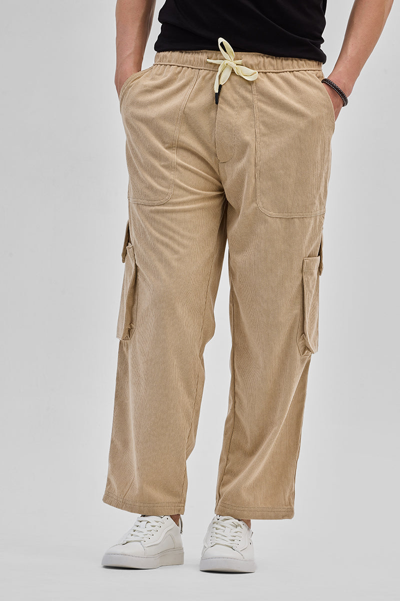 Beige Baggy Fit Cargo Pants
