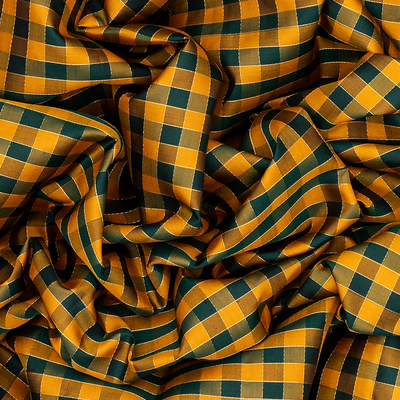 Mustard & Green Soft Silk Saree With Checks-Mustard