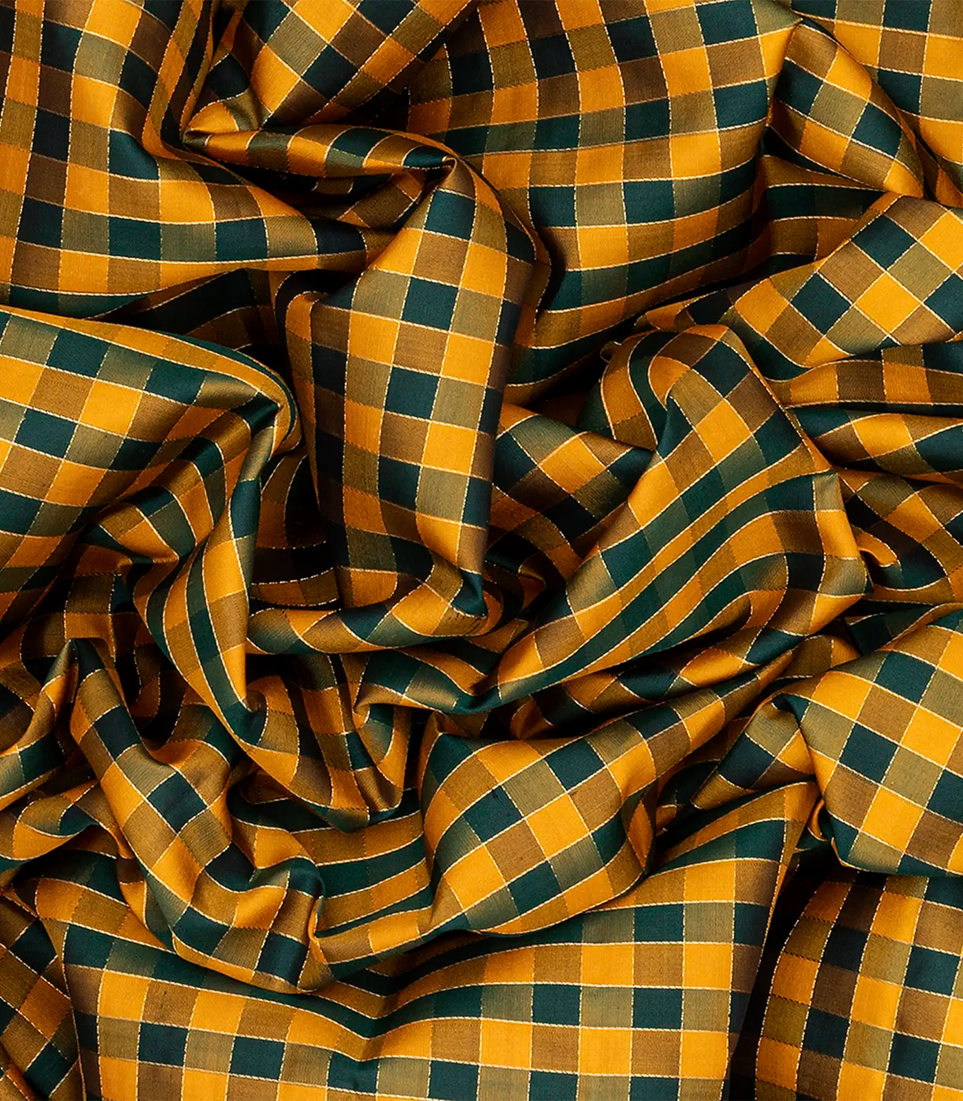 Mustard & Green Soft Silk Saree With Checks-Mustard