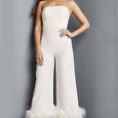 Jovani 22590 Long Evening Feather Formal Jumpsuit