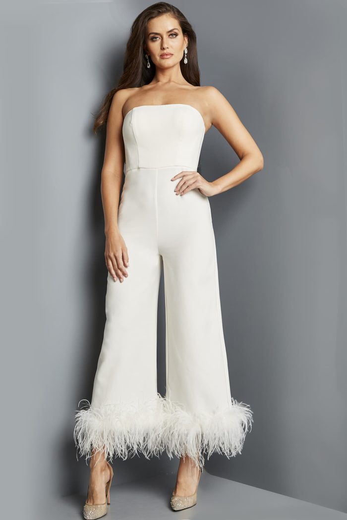 Jovani 22590 Long Evening Feather Formal Jumpsuit