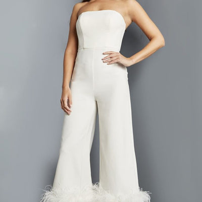 Jovani 22590 Long Evening Feather Formal Jumpsuit