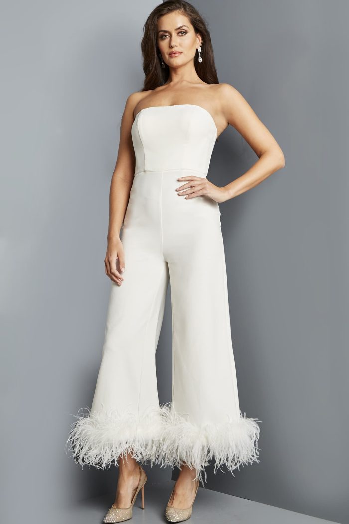 Jovani 22590 Long Evening Feather Formal Jumpsuit