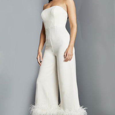 Jovani 22590 Long Evening Feather Formal Jumpsuit