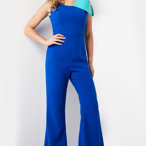 Jovani 22589 Long Bow Shoulder Formal Jumpsuit