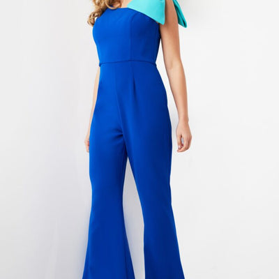 Jovani 22589 Long Bow Shoulder Formal Jumpsuit