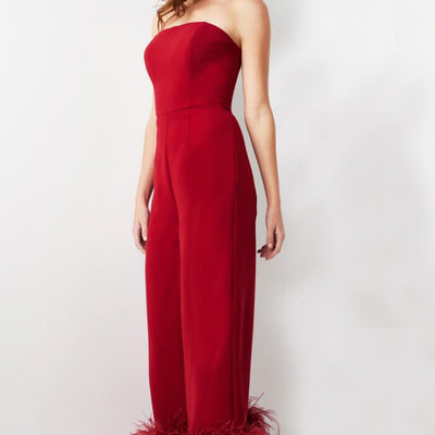 Jovani 22590 Long Evening Feather Formal Jumpsuit