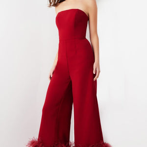 Jovani 22590 Long Evening Feather Formal Jumpsuit