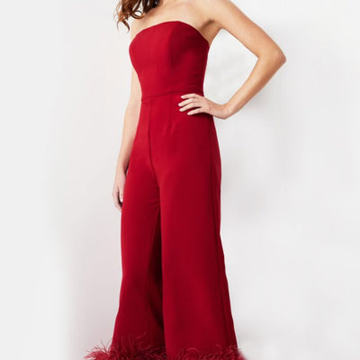 Jovani 22590 Long Evening Feather Formal Jumpsuit